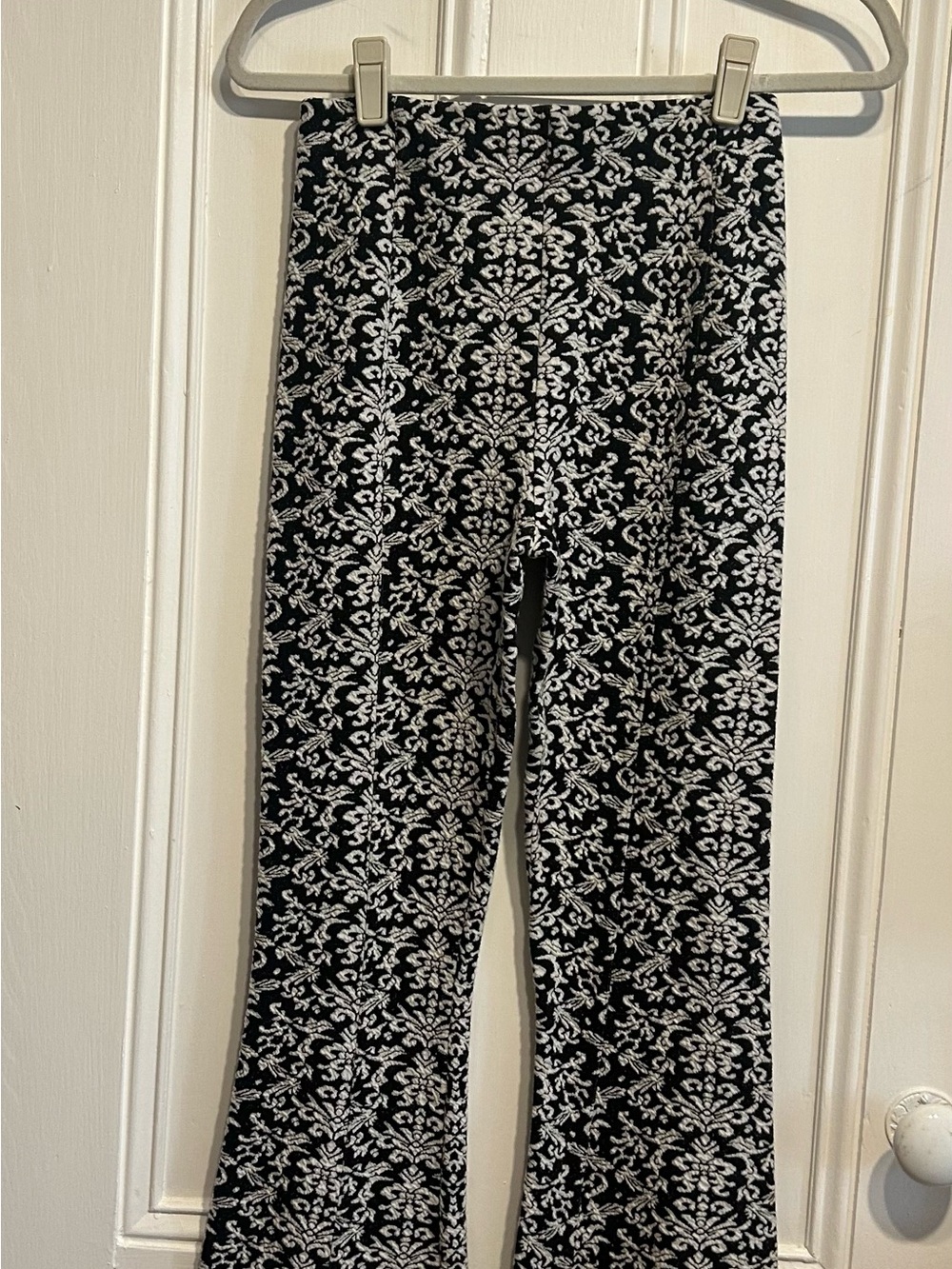 Anthropologie Black and White Damask flare crops